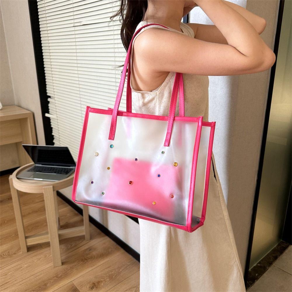 2pcs/set Summer Jelly Shoulder Bag Waterproof Shopping Bag Portable Transparent Totes Bag  For Women