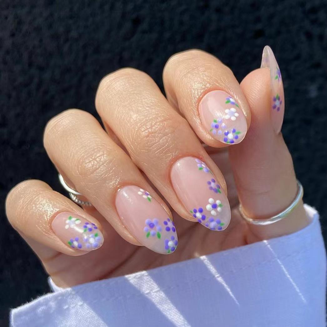 

Short Almond Pastel Floral Color Block Press-On Nails - 24 Pieces