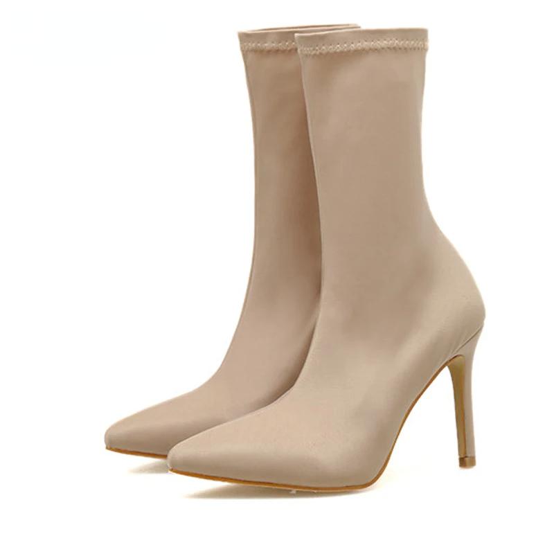 New Spring Stretch Boots Women Lycra Sock Botas Altas Fashion Pointed Toe Thin High Heels Pole Dance Heels Cozy Ankle Boots