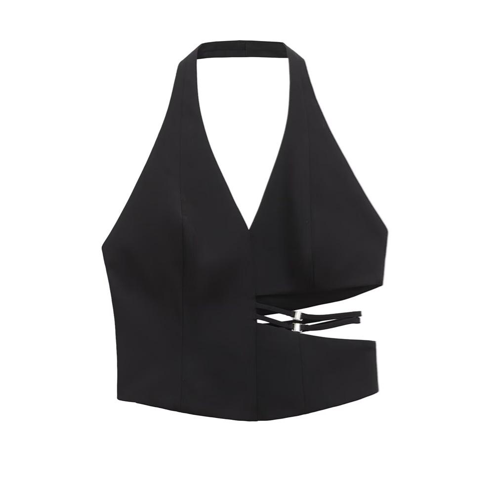 

Spring/Summer 2025 Women s Slim-Fit Halter Neck Vest Top M чёрный
