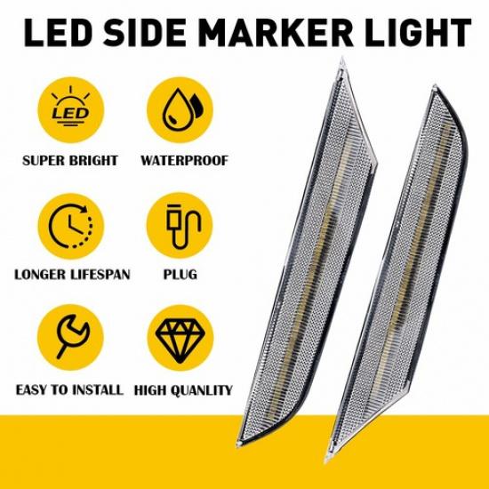 For 03-06 G35 Sedan White & Amber Sequential Side LED Marker Light Clear Lens 2x