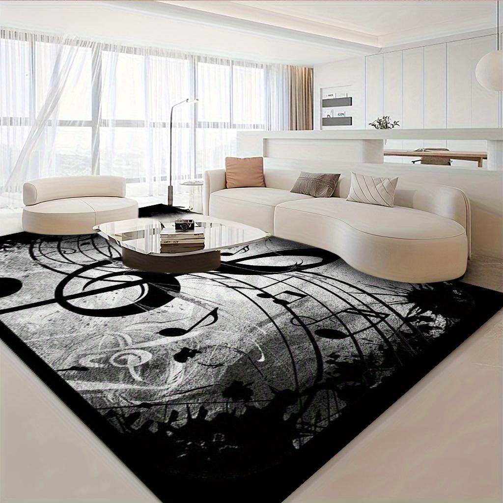 

Modern Abstract Music Rug Suitable for Bedroom/Living Room Carpet - Soft Non-Slip Machine Washable with Backing, Black White Gray Suitable for Indoor 80cm x 120cm