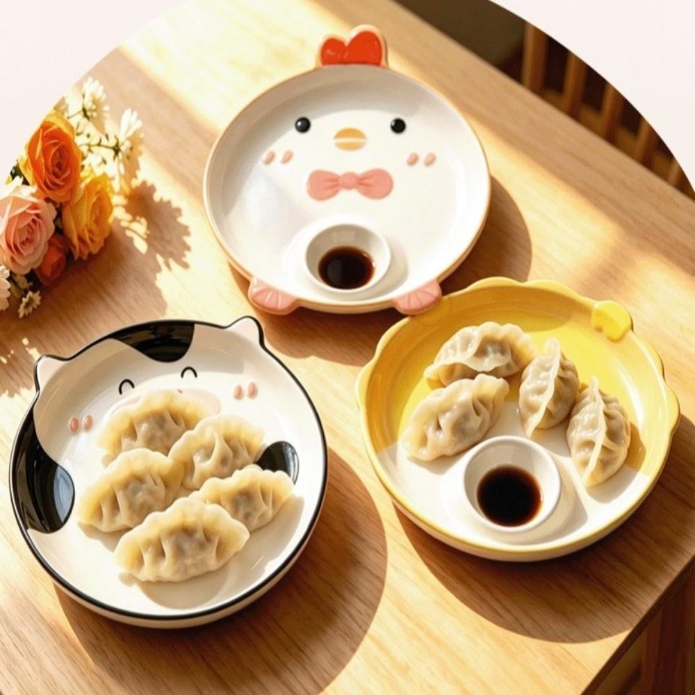 Ceramic Cow Sushi Plate Animal Shape Grid Dumpling Plate Cute French Fry Plate  Household