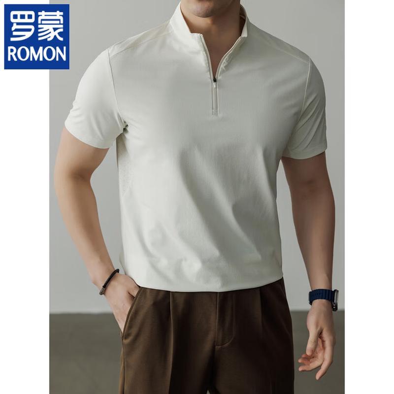 ROMON Men's Half-Zip Stand-Collar Quick-Dry Short Sleeve T-Shirt