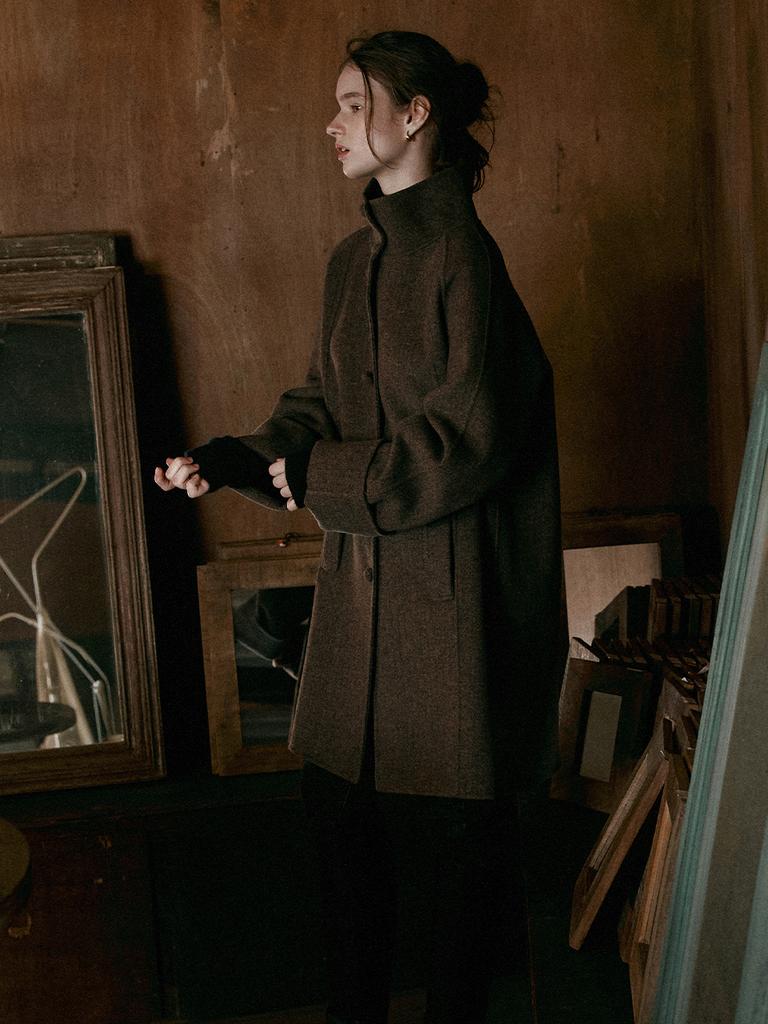 LENINA Mori Herringbone Handmade Half Coat_Brown