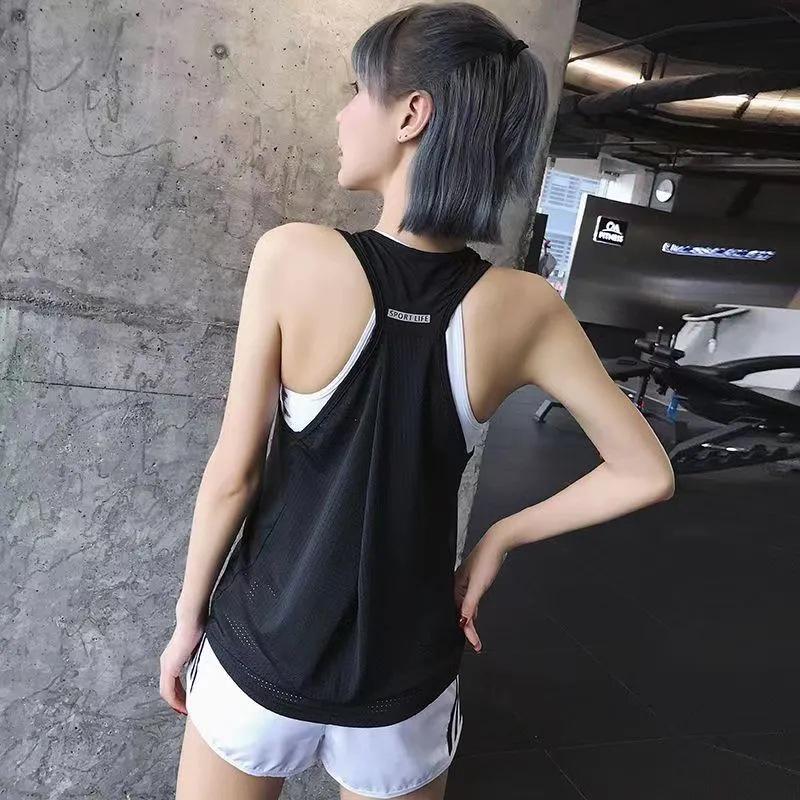 

Женский быстросохнущий I-образный жилет для бега - Спортивный топ без рукавов из сетки L (115-125 jin) чёрный