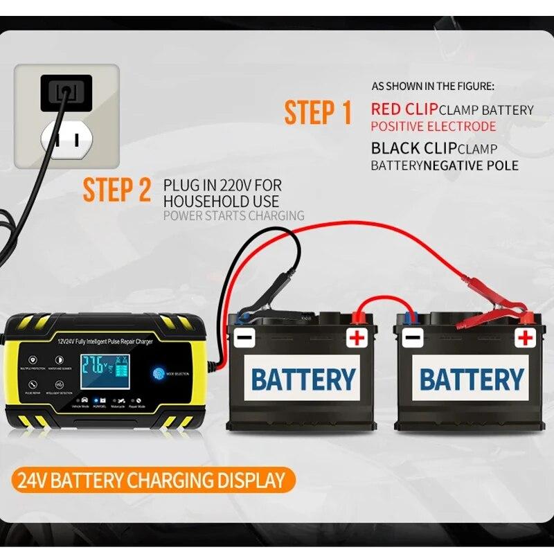 Car Battery Charger 12/24V 8A Touch Screen Pulse Repair LCD Battery Charger For Car Motorcycle Lead Acid Battery Agm Gel Wet