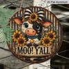 2D Flat 1pc, 8x8 in, Aluminum Metal Sign Printed Artwork Featuring A Cute Little Cow and Sunflower, Perfect for Decorating Homes, Cafes, or Cottages