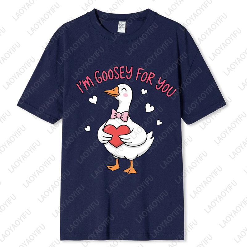 

Im Goodey For You ExpressingLove Unisex Adult Cotton Tshirts Goose Cute Pink Heart Lovers Clothes Valentines Day Printed Tops S