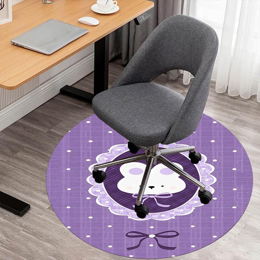 1PC Bunny Purple Bow Round Chair mat Area Rug - Non-Slip, Floor Mat for Office, Bedroom, home decor Christmas Gift c0528061