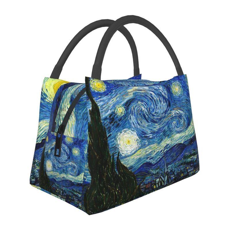 Van Gogh Starry Sky Night Thermal Lunch Bag for Women Reusable Portable Waterproof Insulated Lunch Box for Travel Picnic Work