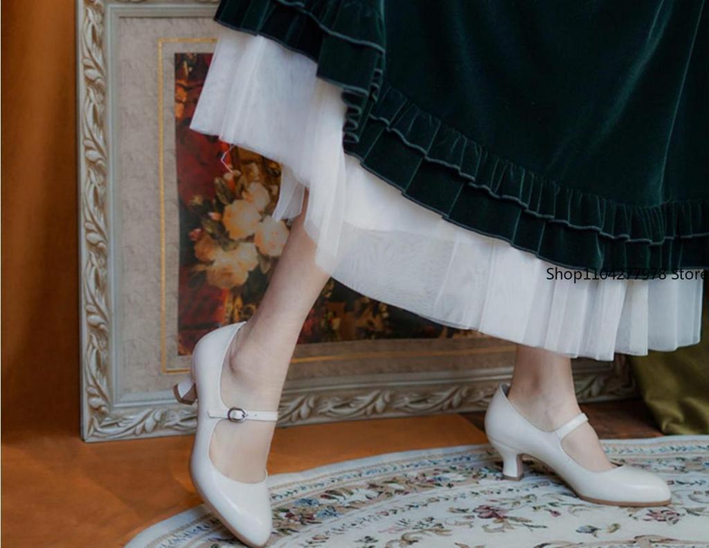 Fashion 2025 Retro Women Mary Jane Shoes Modern Classic Tango Jazz Standard Ballroom Latin Dance Shoes White Satin Heeled