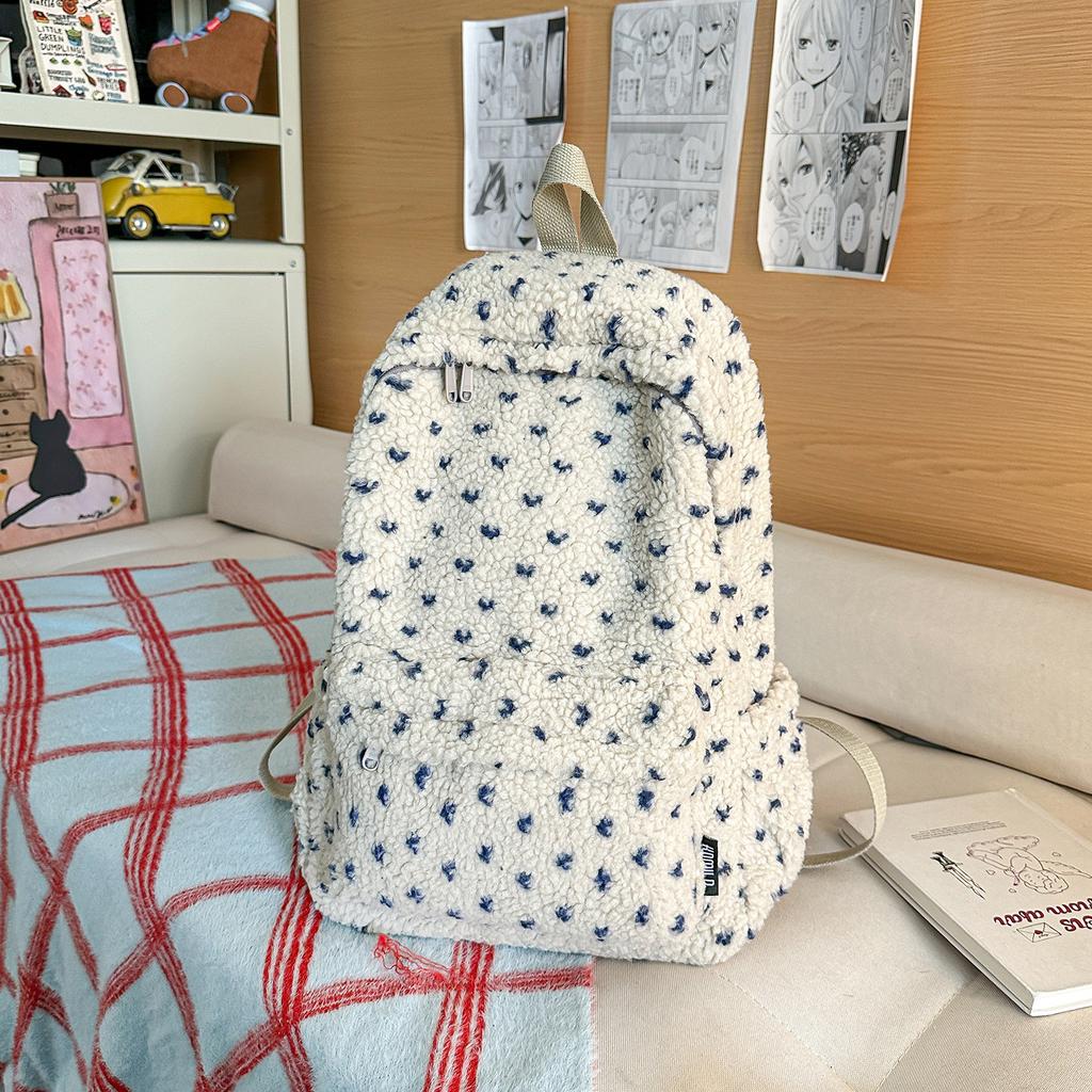 Schoolbag Japanese ins wind, backpack women's winter plush schoolbag junior high school girls Korean high school students class backpack