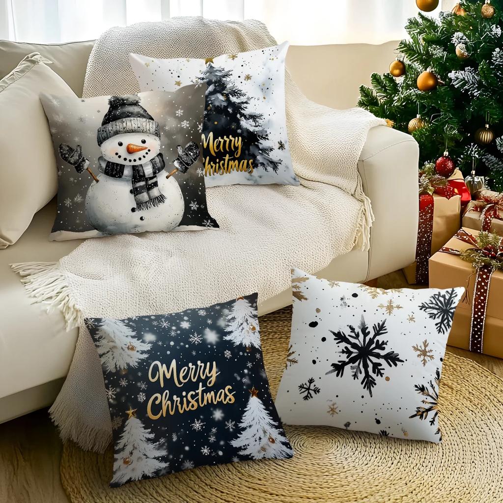 Short Plush Material Pillowcasemerry Christmas Decorative Pillowcase 18X18 Inch Pillow Covers Throw Pillows Cushion Cases For Ho