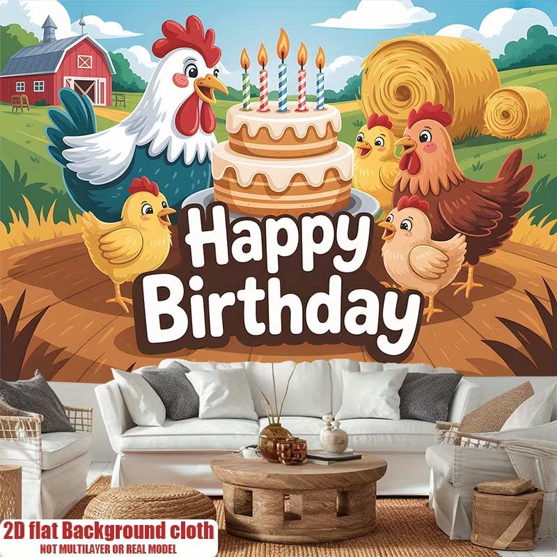 2D Cartoon Bauernhof Geburtstag Hintergrund Hühnerfarm Thema Hintergrund für Kinder