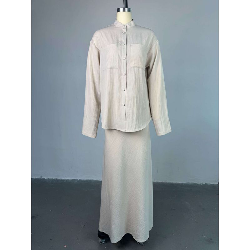 

Западный стиль Новая мода Повседневный Свободный С длинным рукавом Рубашки Юбочные комплекты Комплект из рубашки и юбки Khaki XXL