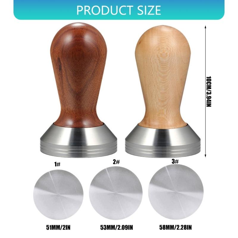 Hochwertiger Edelstahl-Espressokaffee-Tamper mit Holzgriff für ergonomischen Komfort, gleichmäßigen Druck und einfache Reinigung