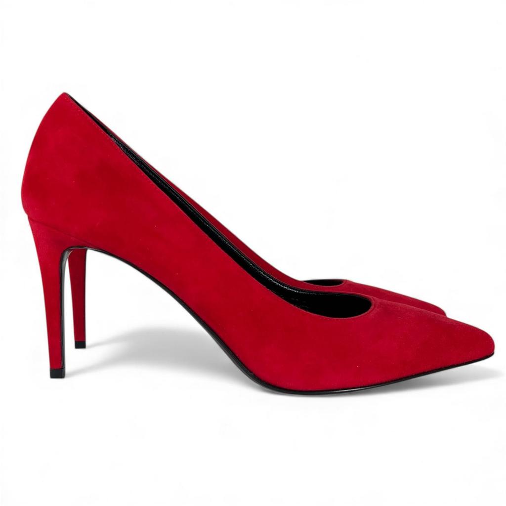Pristine SAINT LAURENT Pumps Pointed Toe Stiletto Heels Red Suede Leather 37.5 Used