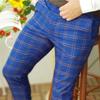 Męskie spodnie Plaid Mid Waist Slim Fit Odporne na zużycie spodnie wiosenne do pracy