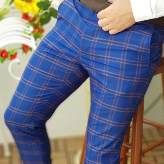 Męskie spodnie Plaid Mid Waist Slim Fit Odporne na zużycie spodnie wiosenne do pracy