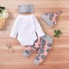 Baby Girl Clothing Newborn Children Baby Girls Outfits Clothes Romper Bodysuit+Flower Printed Pants+Headband+Hat Set