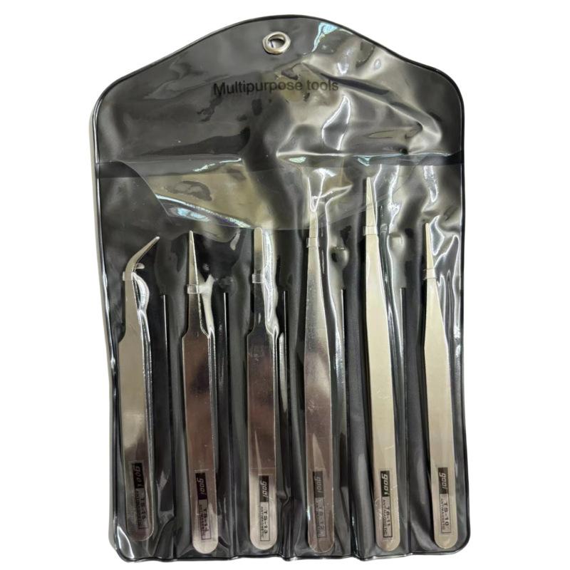 6Pcs/Set Stainless Steel Tweezers: Industrial Precision Repair Tool with Bent&Straight Tips, Ideal for Professional Repairs&DIY