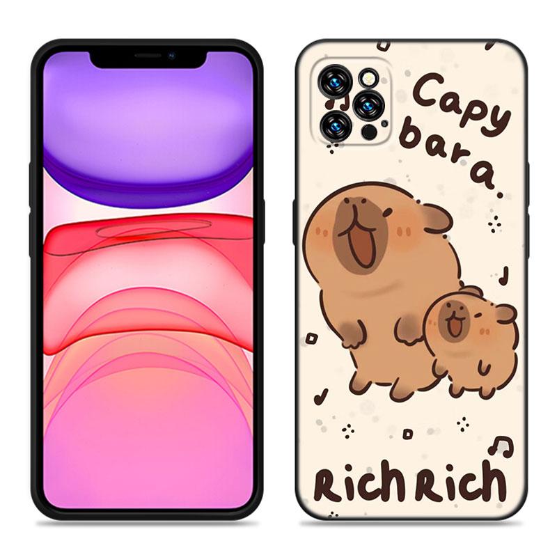Cute Cartoon Capybara Phone Case For Apple iPhone 12 13 Mini 11 14 15 Pro Max 7 8 Plus X XR XS SE 2020 2022 Black Silicone Case