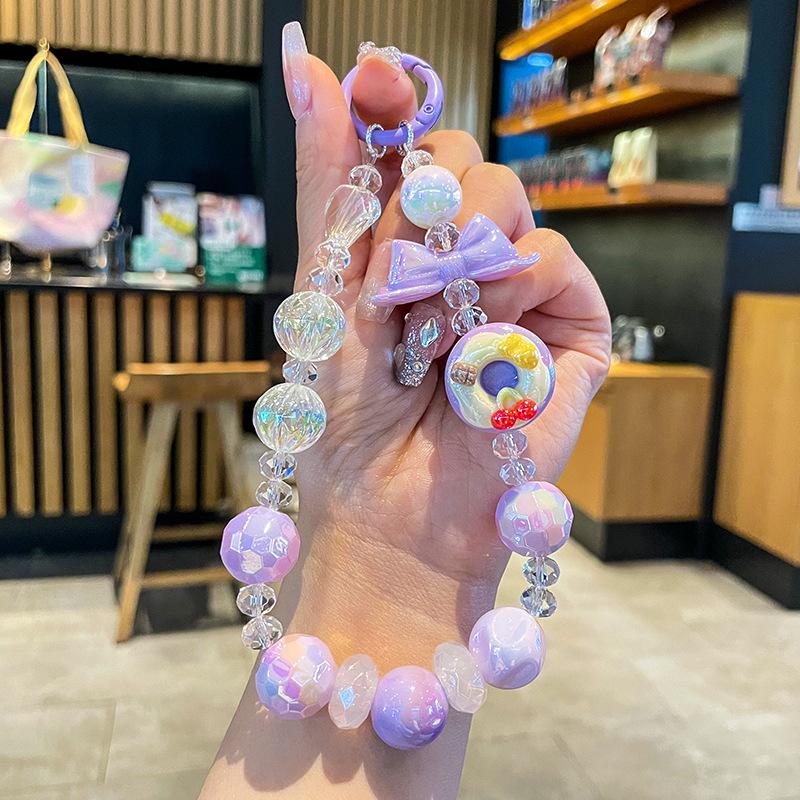 

Красочный бисерный брелок милый мультяшный пончик телефон короткий ремешок на запястье универсальный кавайный мобильный телефон анти-потеря шнурок подарки