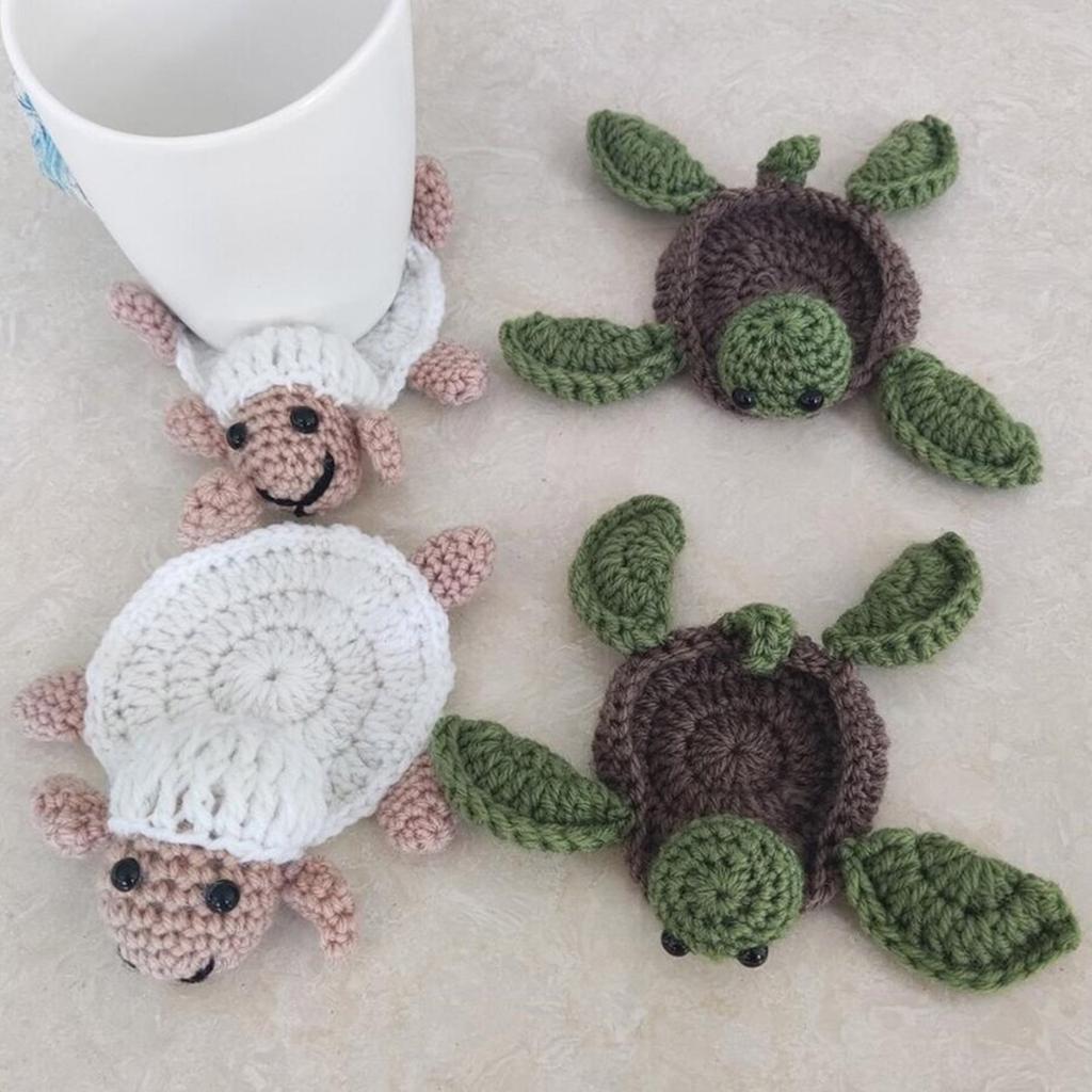 Heat Insulating Cup Mat Hand Knitted Coaster Delightful Turtle/Lamb Shape Cup Coaster Cup Pads Wool Material for Cup