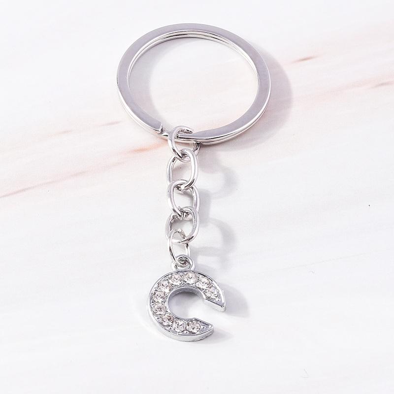 Fashion Initial 26 Letters A-Z Alphabet Keychain Rhinestone Key Ring Pendants for Car Key Bag Decor Charms DIY Accessories
