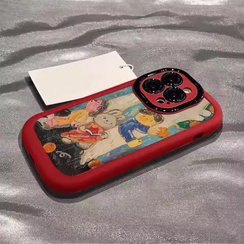Applicable To Apple 16promax Mobile Phone Case 15plus Cartoon Oil Painting IPhone 14 Puff 13 Anti-fall 12/11