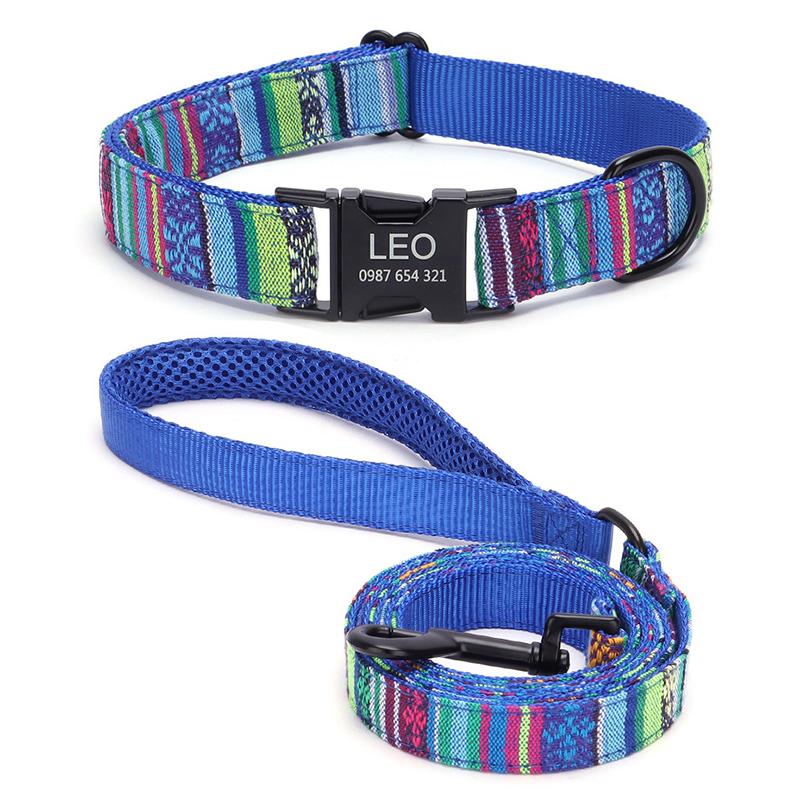 Bohemian gestreifter Hundehalsband, individuell graviert, mit Roségold-Schnalle, personalisiertes Nylonhalsband für kleine und große Hunde, tägliches Gassi gehen