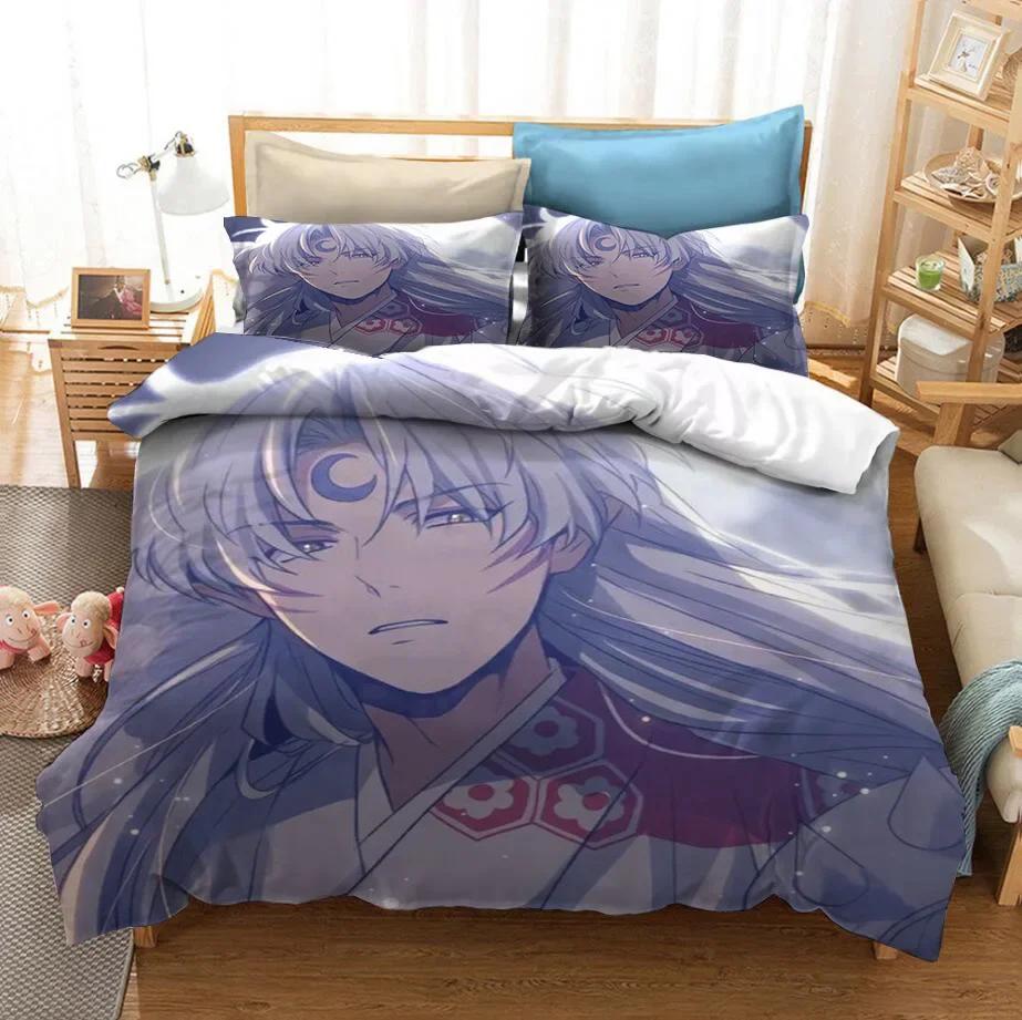 3D Gedrucktes Anime Inuyasha Sesshoumaru Bequemer Bettbezug Kissenbezug Bettwäscheset Kinder Schlafzimmer Dekoration Heimtextil