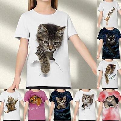 Dziecięce Dla dziewczynek 3D Kot T-shirt Tee Krótki rękaw Kot Grafika Zwierzę Tęczowy Dzieci Topy Aktywny Śłodkie 3-12 lat