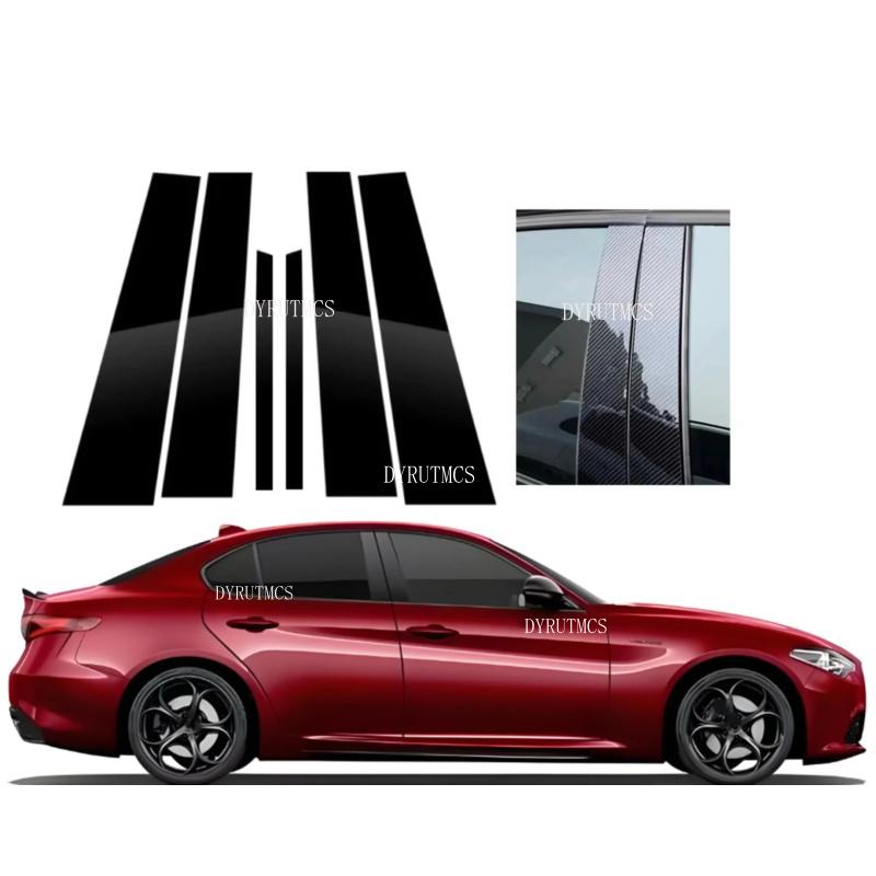 6PCS Gloss Black Pillar Posts Fit For Alfa Romeo Giulia 2017 2018-2021Window Decor Door Side Mouliding Trim Cover Silver