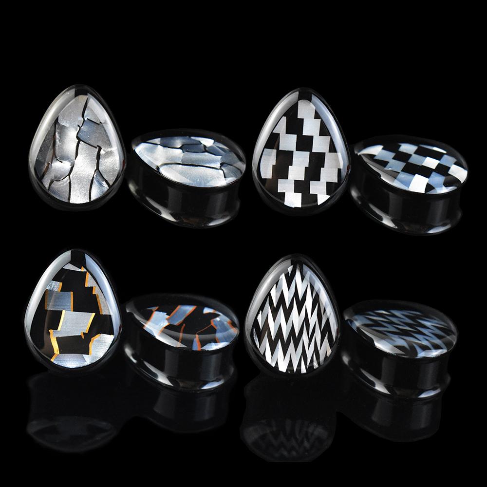 2pcs 8-50mm 1Pair Black Teardrop Double Flared Ear Tunnels and Plugs Ear Piercing Gauge Expander Stretching Tunnels Comf