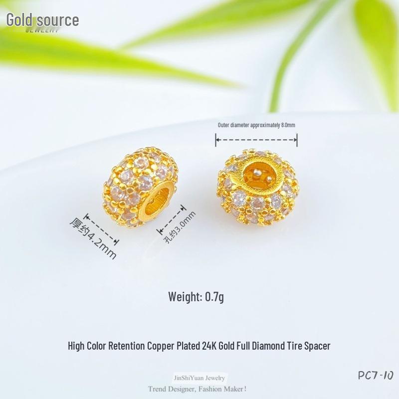 24K Gold Zircon Large Hole Spacer Beads - High Retention Copper Plated Barrel Flower Crown for DIY Bracelets