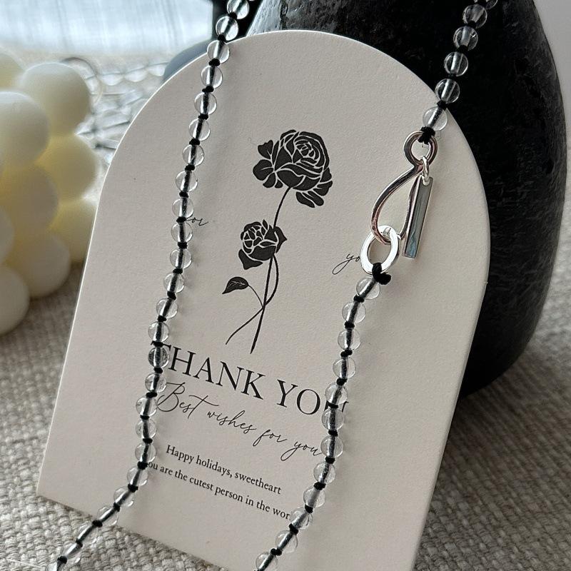 

S925 Sterling Silver Niche Design Sense Retro White Crystal Beaded Necklace Korean Style Simple Collarbone Chain 925 silver
