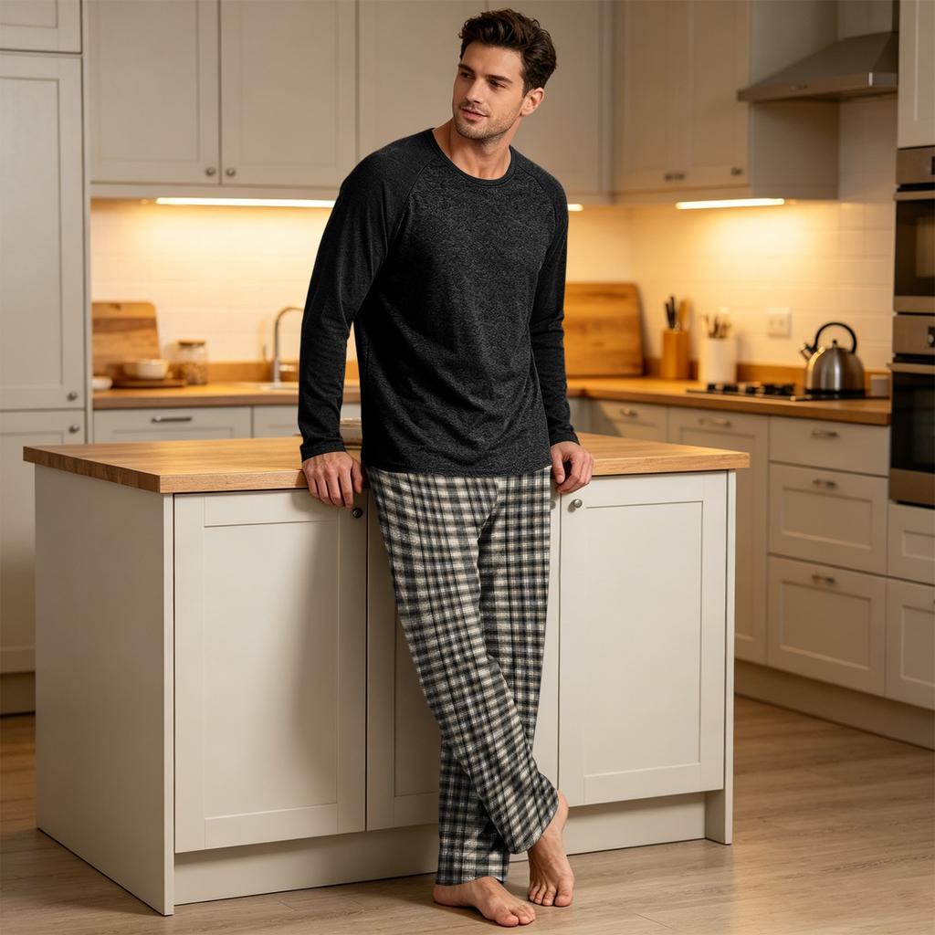 Men's Pajama Set Long Sleeve Sleepwear Loungewear for Nighttime and Relaxing at Home