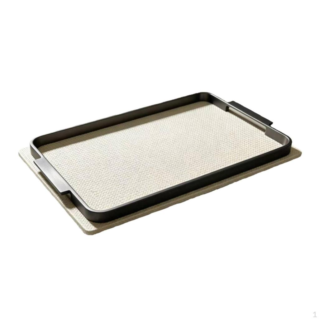 Decorative Tray with Metal Handles | Rectangular, LowProfile, Woven Texture Tray, for Coffee Table