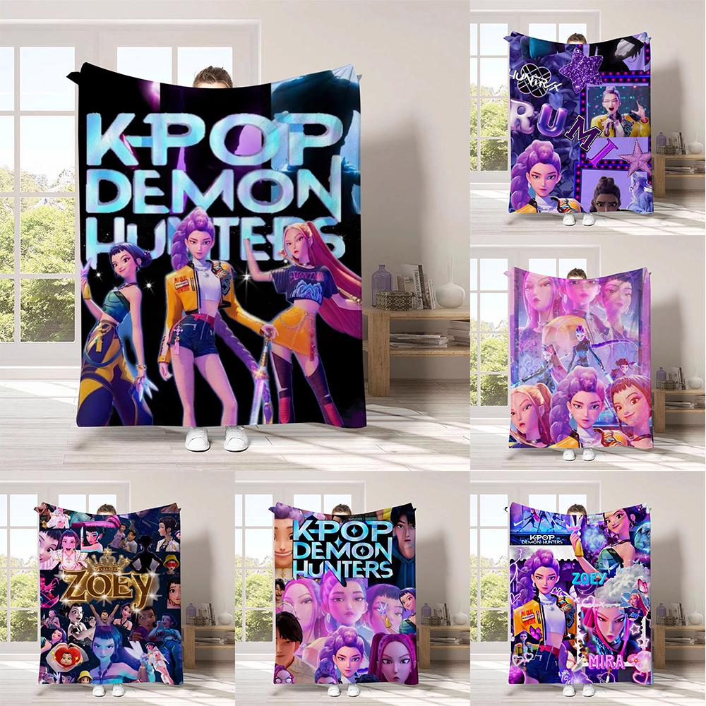 K-Pop D-emon H-unters Anime flannel blanket, suitable for home travel camping party gifts
