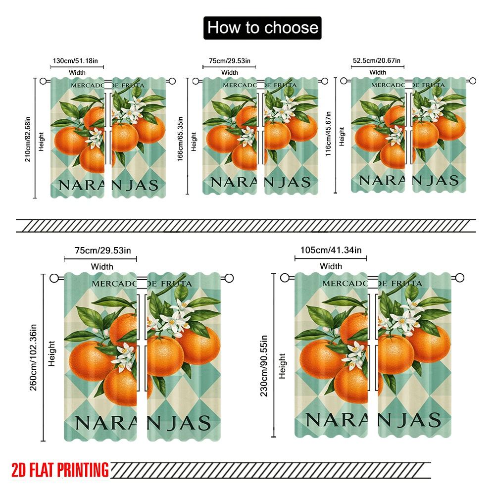 2ks 2D plochý tisk Okenní závěsy Mercado De Fruta Pomeranče Látka Bez elektřiny Rodinná oslava Použití pro nástěnné umění Oslava
