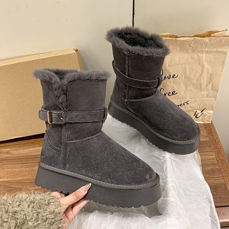 Long Snow Boots Women's Winter New Fluffy Plush Thickened Warm Outer Thick-soled Cotton Boots