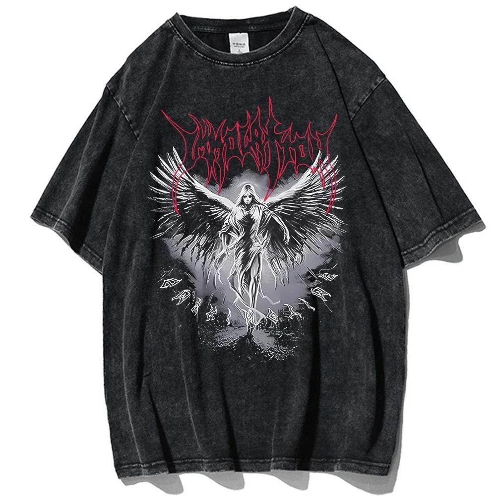 2026 Gothic Bedruckte T-Shirts Sommer Baumwolle Vintage Säurewäsche T-Shirt Tees Hip Hop Streetwear Harajuku Herren T-Shirt Damen Freizeit Oberteile