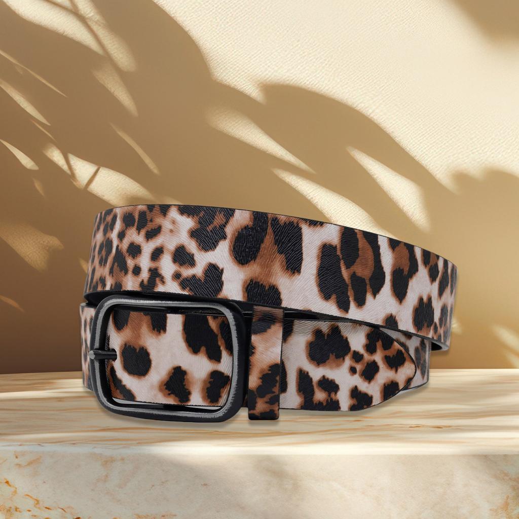 All Matching Leopard Pattern Belt for Women and Girl Simple Rectangle Buckle Waist Belt for Blouses Dresses and Coats