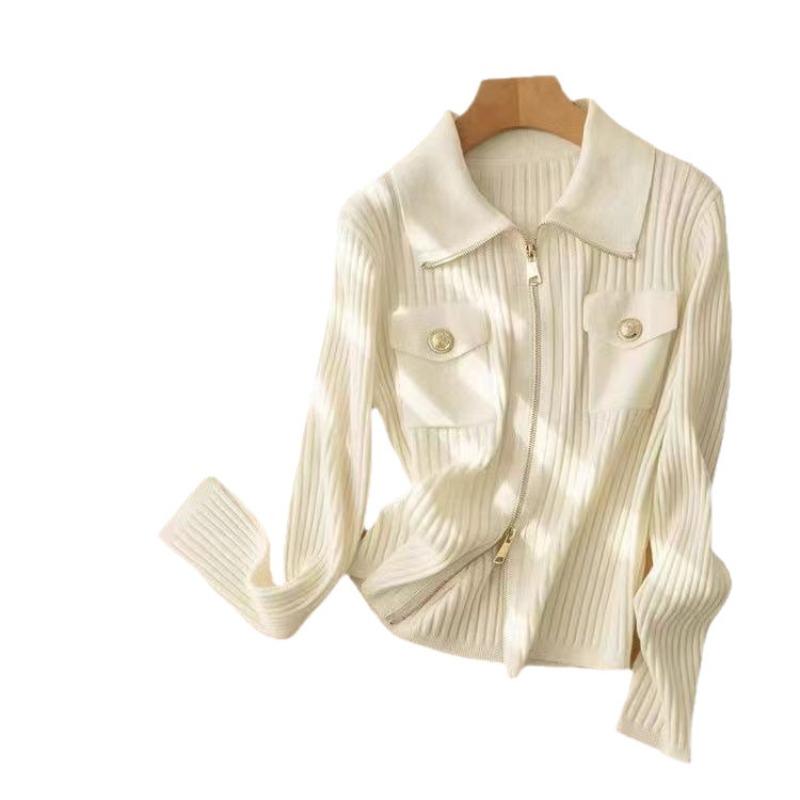 Autumn and Winter New Knitted Cardigan Women's Fashion Slim-fit Short Double Zipper Lapel Women's Sweater Jacket