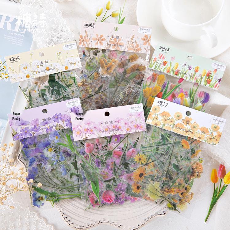 Sugar Poem Floral Breeze PET Sticker Pack: Fresh Journal DIY Stickers, 6 Varieties Sweet