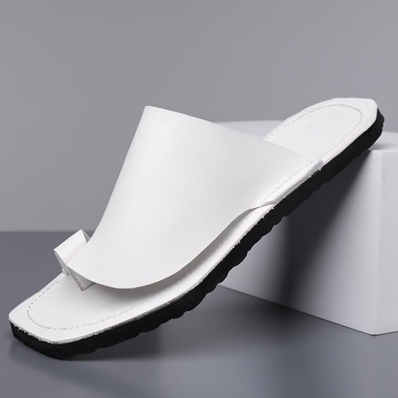 Herren Schwarze Leder Pantoffeln Einfache Flache Schuhe Sommer Weiße Flip-Flops Outdoor Römische Sandalen Braune Offene Zehen Strand Schuhe Übergröße