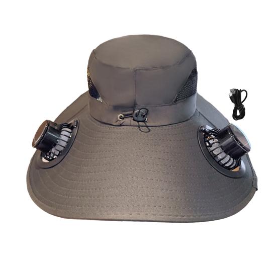 Men Sun Hat with Dual Power Supply Fan Design Three-Speed Wind Adjustable Wide Brim Fishing Hat Fishing Hiking Hat