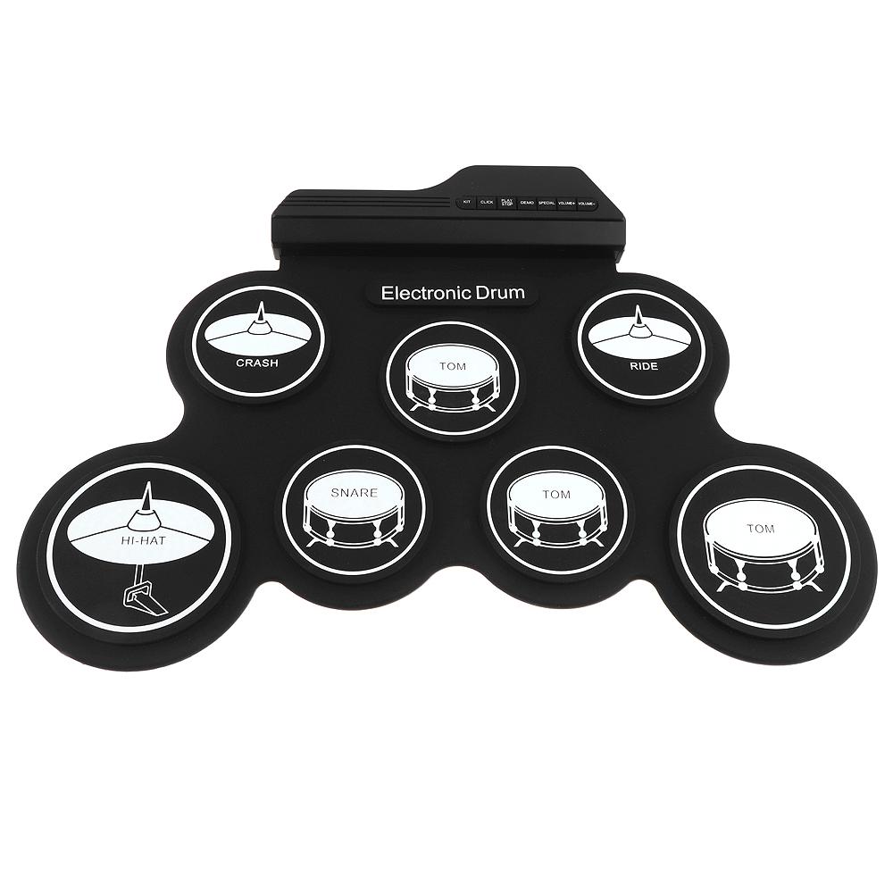 Electronic Digital USB 7 Pads Roll Up Set Silicone Electric Drum Kit with Drumsticks & Sustain Pedal